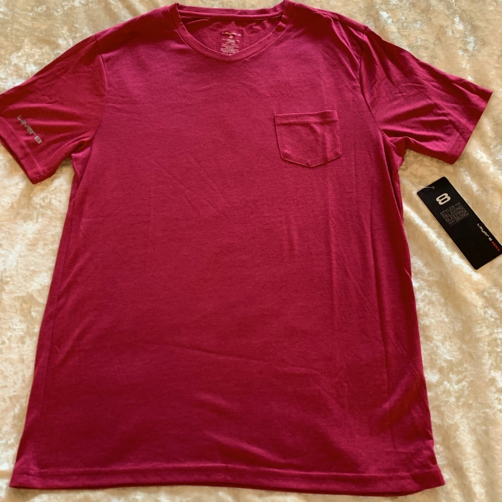 NWT Layers8 V-Neck Tee With a Small Front Pocket in Raspberry Color